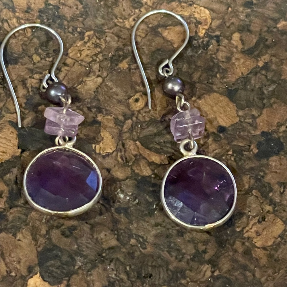 Amethyst and Pearl Sterling Silver Earrings